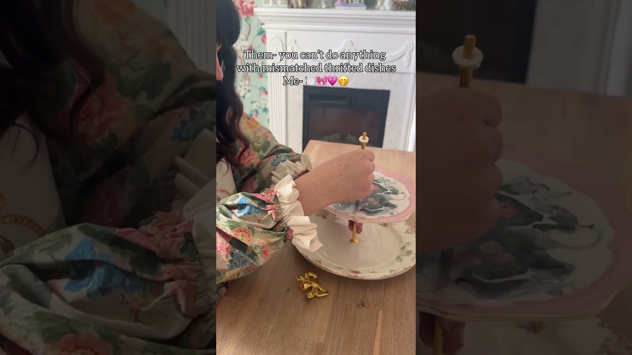 3 tiered tray made from thrifted dishes! A quick project that’s super chic! 🍽️🎀 #thriftflip
