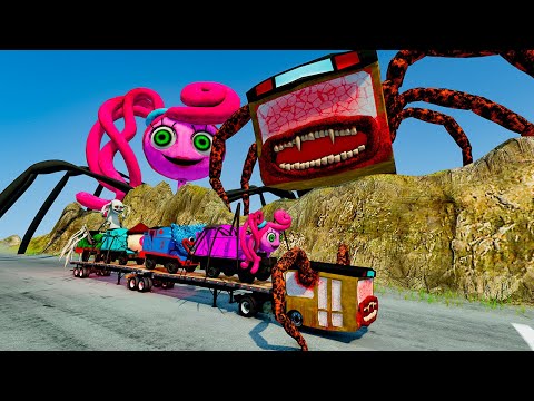 ALL MONSTERS on the Double flatbed Big & Small Cars Downhill Madness with BUS EATER – BeamNG.Drive