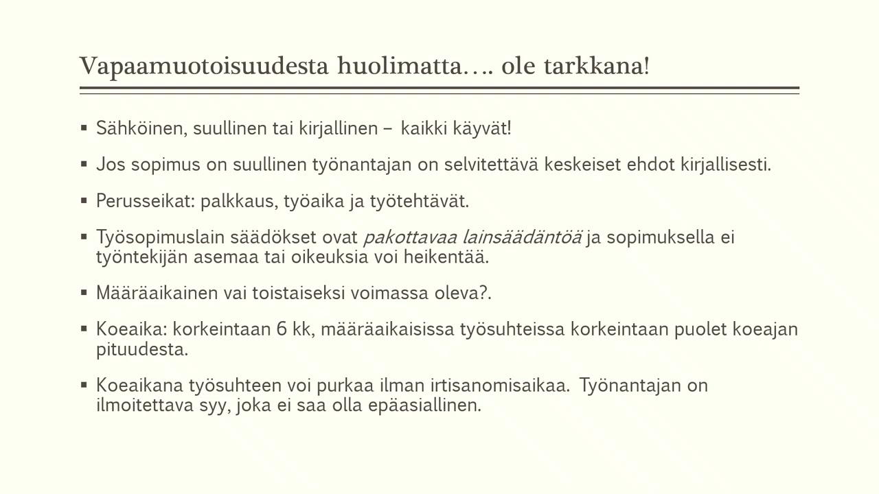 Työsopimuksen tekeminen - lakitiedon perusteita (YH4)