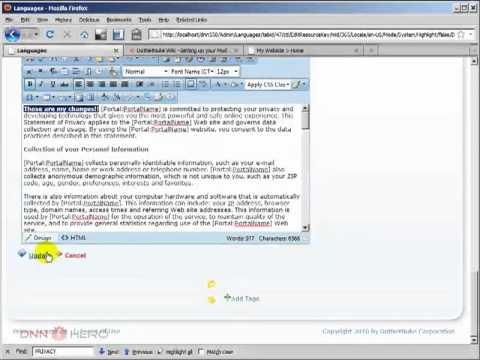 DotNetNuke Tutorial, Changing the "Privacy" and "Terms" Text - Video #124