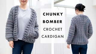 Crochet Chunky Bomber Cardigan with Pockets Tutorial