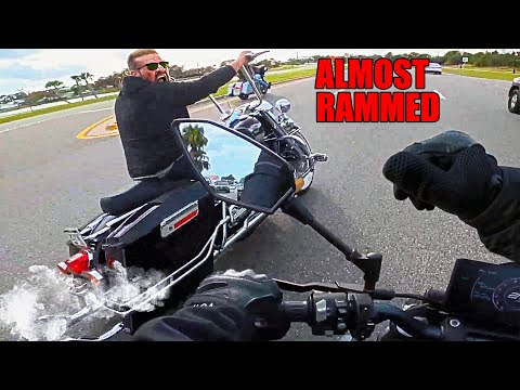 ANGRY HARLEY RIDER TRIES TO RAM BIKER - Unbelievable Motorcycle Moments Ep. 539