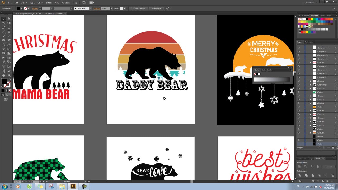 How To Editable Tshirt Design | Bear Christmas Design Vector