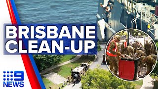 Navy ships to clean Brisbane River as army tackles flood debris on streets | 9 News Australia