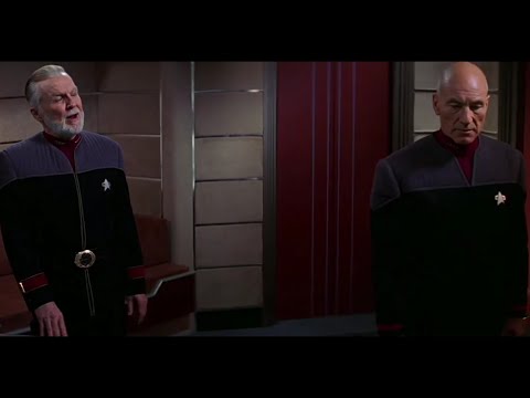 Captain Picard and Admiral Dougherty debate over the Prime Directive and the Ba'ku people