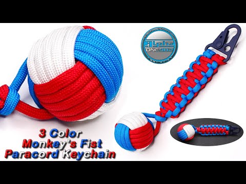 3 Color Monkey's Fist Paracord Keychain King Cobra Knot Tutorial