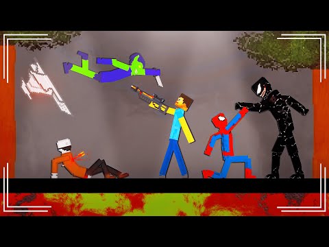 Spider-Man and Steve vs Venom and Green Goblin on Lava in People Playground