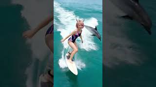 Surfing with Dolphins🫧🪼🫧🐬🫧🐳🫧 #ai #capcut #イルカ #sea #海