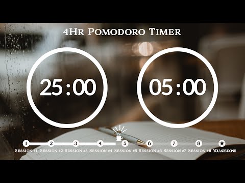 25 Minute Pomodoro Timer ☔️Rain Sound (비 ASMR)📚4-Hour Study ⏱Pomodoro 25/5, 25 min x 8 sets