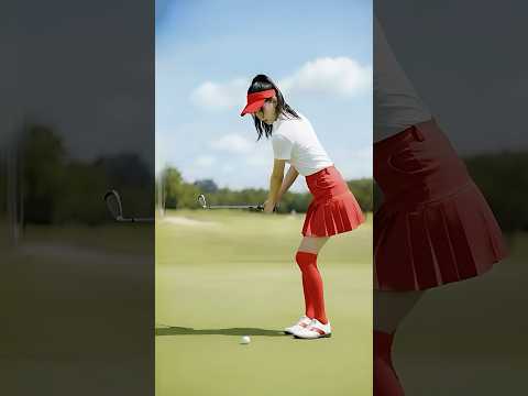ゴルフスイングをする少女