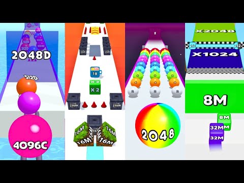 Rolling Ball Run Merge 2048 vs Jelly Merge Cube Run 2048 | 4-in-1 Level Up Runner | Max Level