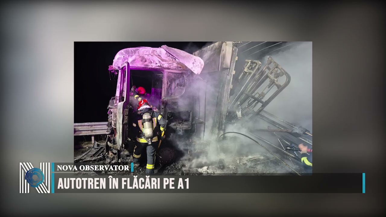 Autotren în flăcări pe A1