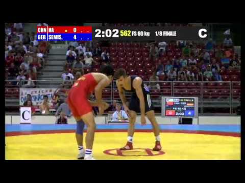JWC 2013 - 60kg FS - 1/8 Finale HA, Sibagena (CHN) vs. Alexander Semisow (GER)