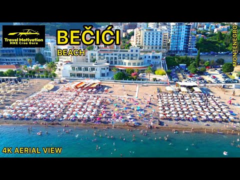 BEČIĆI Beach [4K Aerial View] MNE Crna Gora July 2023 - Bečićka plaža iz vazduha u Julu