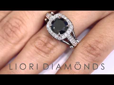 BDR - 180 - 3.70 Carat Vintage Style Natural Black Diamond Engagement Ring 14k White Gold