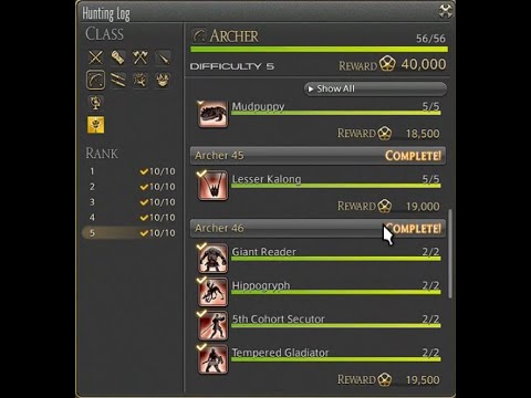 FF14 Archer Hunting Log