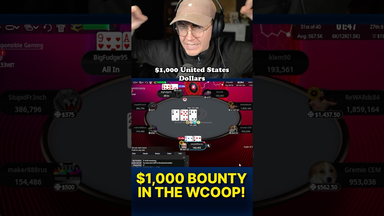 ALL IN FOR A $1,000 BOUNTY IN THE WCOOP!! 💰💰 #poker #pokerstars #wcoop
