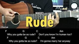 Rude - MAGIC! | EASY Guitar Tutorial with Chords / Lyrics - Guitar Lessons