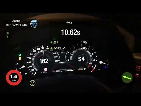 2018 BMW X3 m40i stock acceleration 0-200 kmph with dragy, all valid, slope 0,43%
