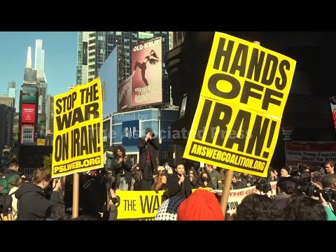 New Yorkers gather in Times Square to protest US-Israeli strikes on Iran