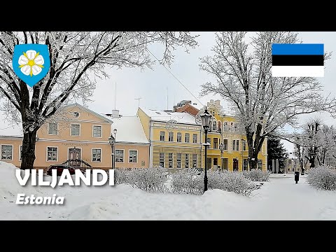 Viljandi, Estonia. Winter walk in the city center. 4K