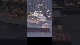 Radiance of the Seas with a beautiful dawn arrival in a crowded harbour