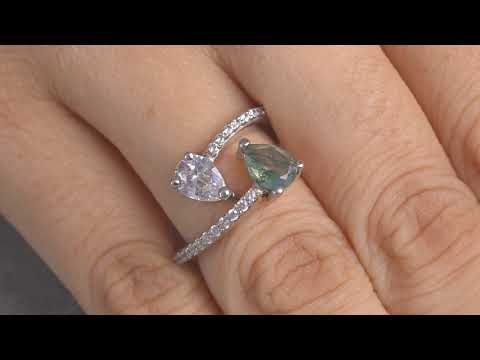 Diamond and Moss Agate Toi Et Moi Engagement Ring | You and Me Jewelry | Gift For Her