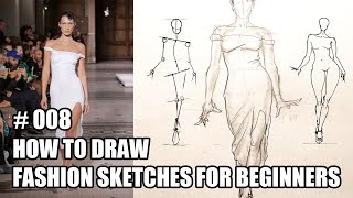 How to draw fashion sketches for beginners. Illustration tutorial. Model drawing design
