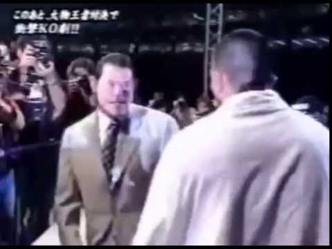 Legendary Antonio Inoki unleashes one of his famous love slaps on a young Lyoto Machida