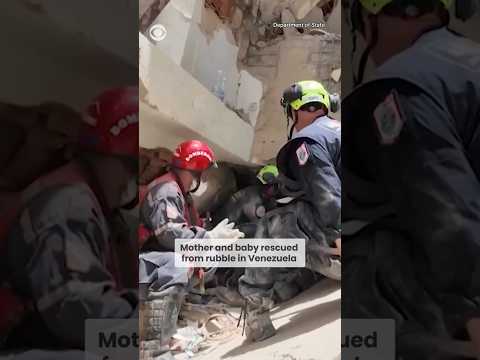 Mother and baby rescued from rubble in Venezuela #shorts