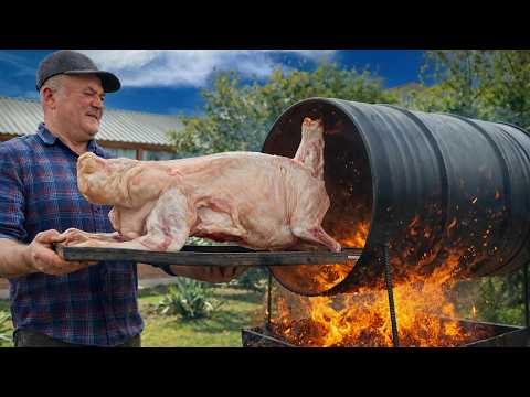 Roasting a Whole Lamb in a Fire Barrel – The Result Was Crazy!