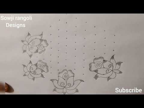 Beautiful Rose flowers rangoli design with 11*6 dots//pandaga muggulu//Sowji rangoli designs