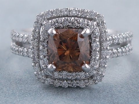 2.11 ctw Cushion Cut Natural Chocolate VS2 Diamond Engagement Ring -BigDiamondsUSA