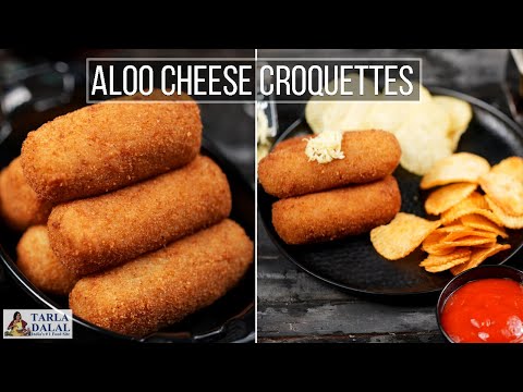 aloo cheese croquettes recipe | potato and cheese rolls | आलू चीज क्रोकेट्स रेसिपी | cafe style |