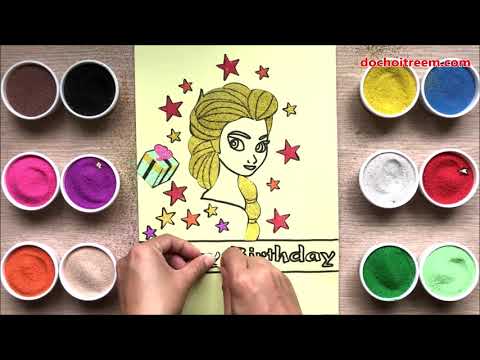 Đồ chơi trẻ em, Tô màu tranh cát sinh  nhật công chúa Elsa - Colored sand painting Elsa (Chim Xinh)