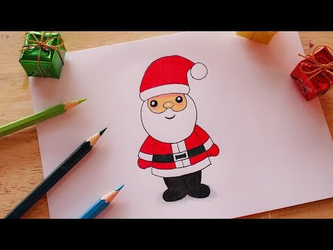 วาดรูปซานตาคลอสน่ารักๆ (สีไม้) 🎅 | How to draw Santa Claus/ drawing Christmas/ cute and easy