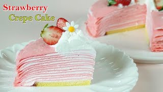 [노오븐] 초보자도 쉽게 만들 수 있는 딸기 크레이프 케이크 만들기/How to make strawberry crepe cake/without oven cake/딸기 생크림 케이크