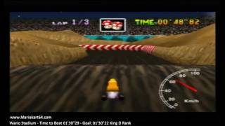Mario Kart 64 - Time Trials - Wario Stadium 1'29"87 King C [N64 PAL]
