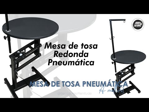 MESA DE TOSA COM REGULAGEM DE ALTURA PNEUMÁTICA - TAMPO REDONDO 65CM - CINZA