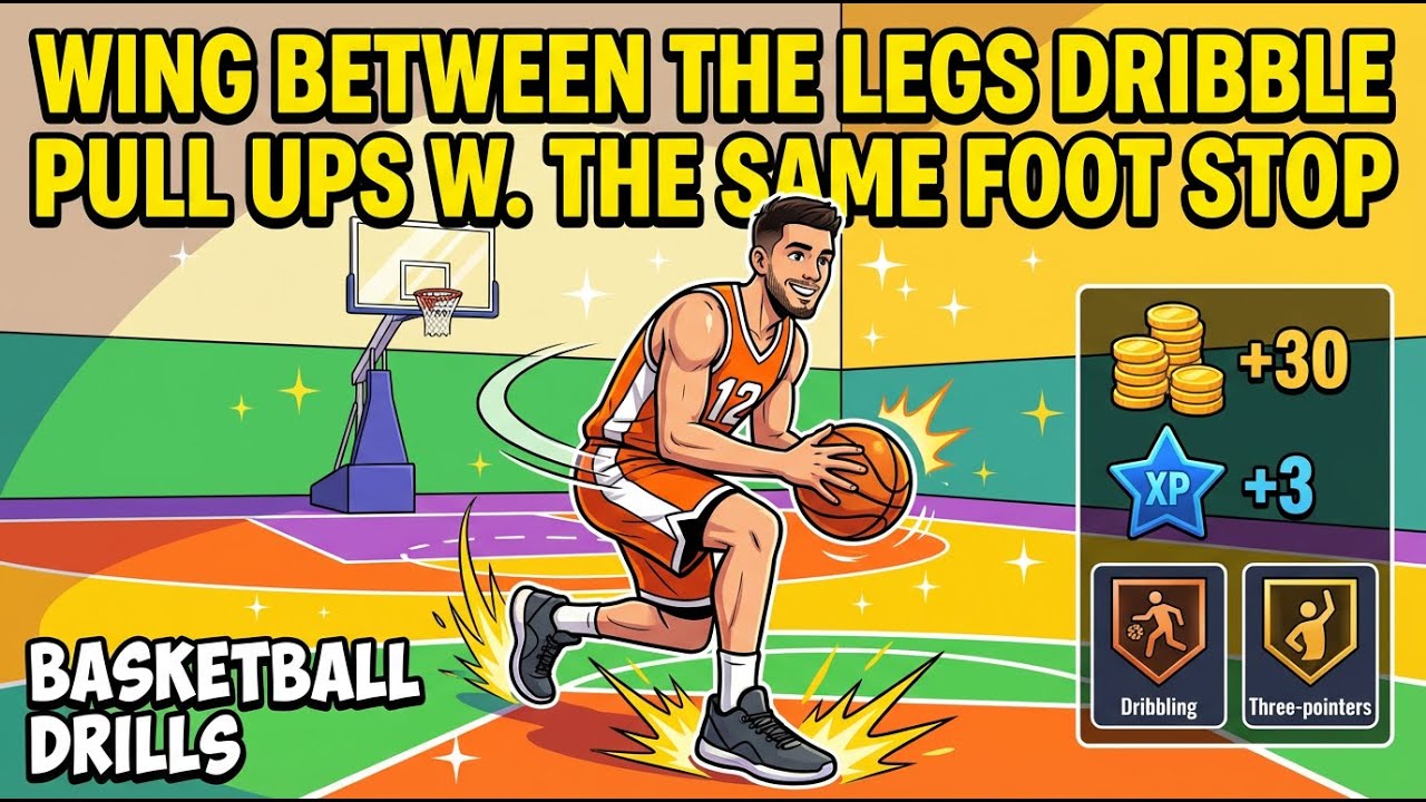 Basketball Drill 🏀 Wing Between-the-Legs Dribble Pull-Ups with Same-Foot Stop | Shooting Drills
