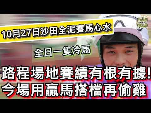 【賽馬貼士】香港賽馬 10月27日 沙田全泥 全日冷馬|路程場地賽績有根有據今場用贏馬搭檔再偷雞