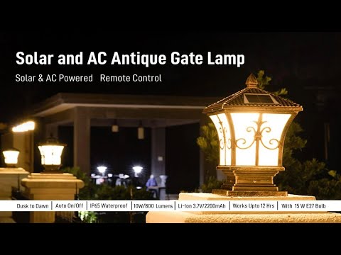 Homehop 10w antique 2 in 1 ac & solar gate light for main ga...