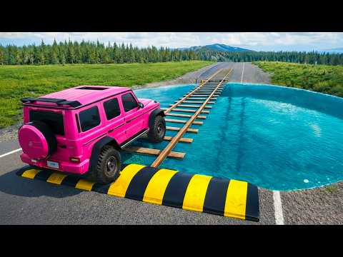 Cars vs Train Track Bridge Challenge #3 in BeamNG Drive!