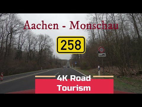 Driving Germany: B258 Aachen - Monschau - 4K drive through the north part of Eifel mountains