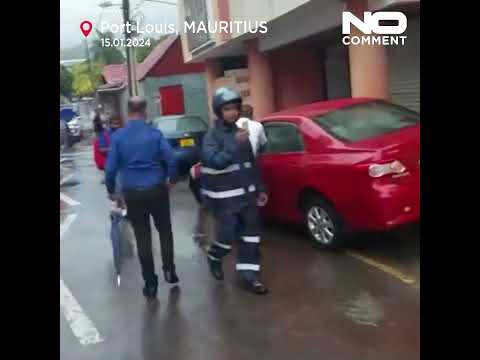 Bursting creek floods street in Mauritius capital as Cyclone Belal dumps torrential rain