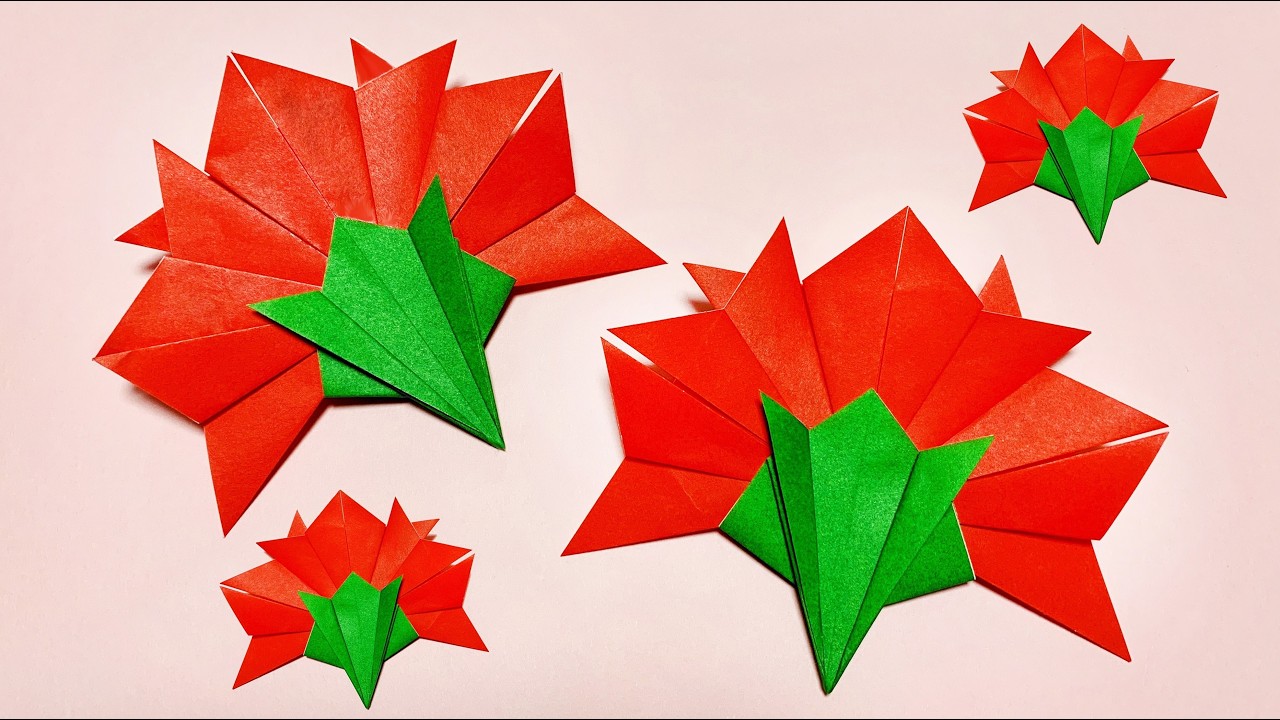 【簡単折り紙】カーネーションの作り方💐母の日のに！子供でも作れる How to make a Paper Carnation | Origami Flower | 摺紙 康乃馨 | 종이접기 카네이션