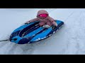 QPAU Inflatable Snow Sled, Heavy Duty Snow Tube with Reinforced Handles, Snow Sleds for Kids and Adu