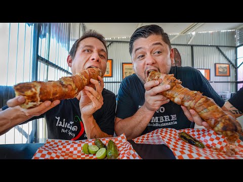 Mexican Street Food!! 🥓 Giant BACON WRAPPED BURRITO + Tostilocos!!