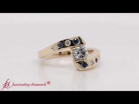 Tension Set Diamond Engagement Ring With Sapphire In Yellow Gold