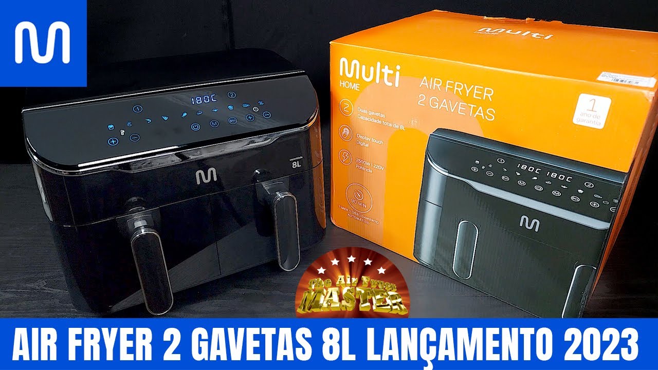 Air Fryer 8L Preta c/ 2 Gavetas 2500w Multi - GO220 | Lançamento 2023